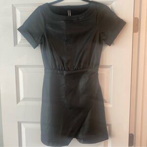 Anthropologie Black Mini Dress wrap skirt vegan leather